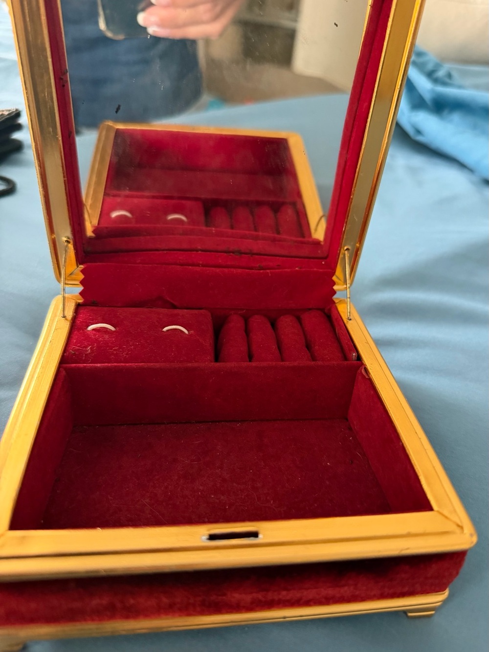 Vintage Centurion Red Velvet & Gold Trim Musical Jewelry Box